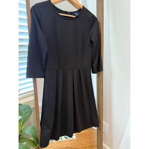 Gap Black Fit & Flare Dress Pleated  3/4 Sleeve Career Casual Classic Fall Small
